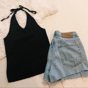 Vintage 90s Style Black Knit Halter Crop Top